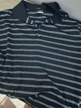 Men's Black Striped Polo Shirt with Contrast Collar